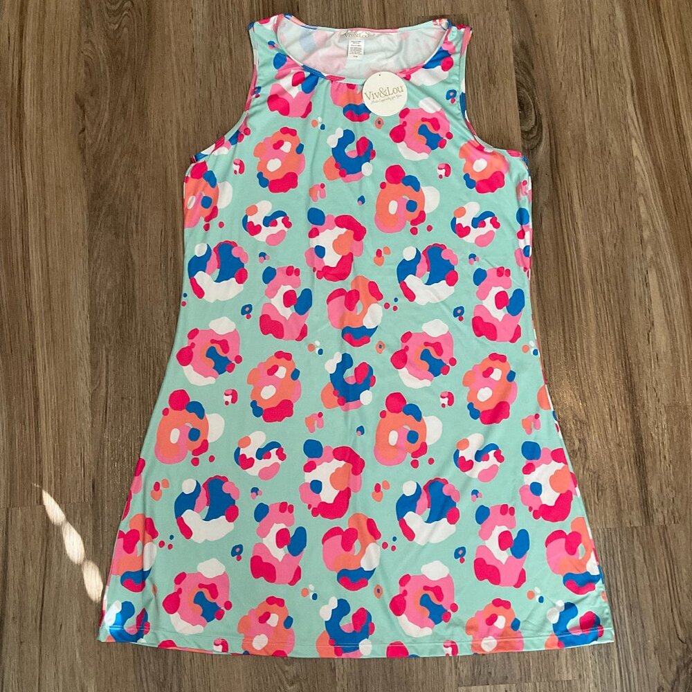 Viv & Lou Green Leopard Safari Sleeveless Dress‎ Size S/M Small Medium NWT